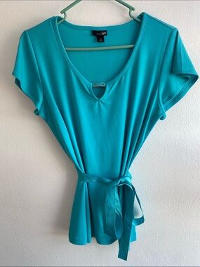 East 5th Turquoise Short-Sleeve Tie-Waist Tunic